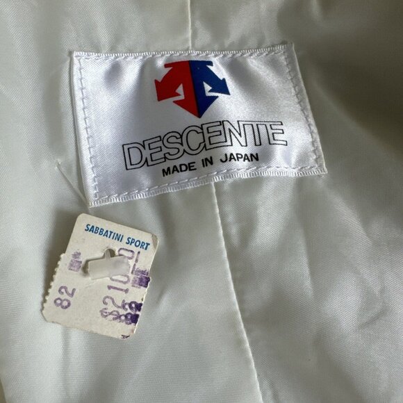 Vintage Descente One Piece Shell Snow Ski Suit Women's Sz M Cream Red‎ Blue New - Picture 2 of 14